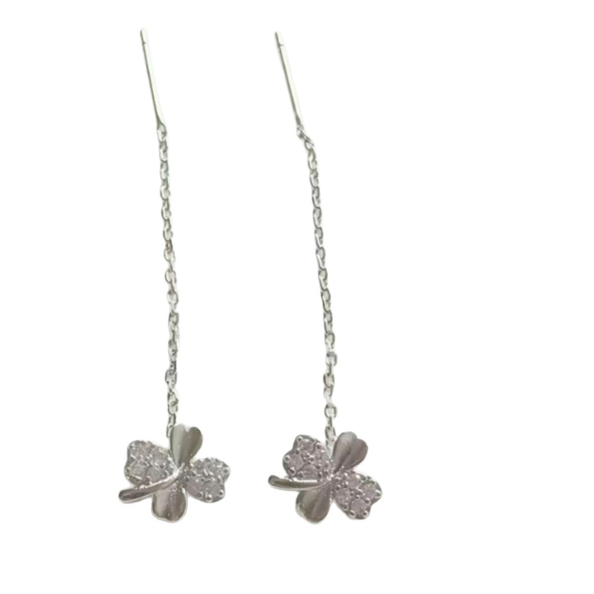 Модные сережки-гвоздики в виде четырехлистного клевера со стразами для женщин