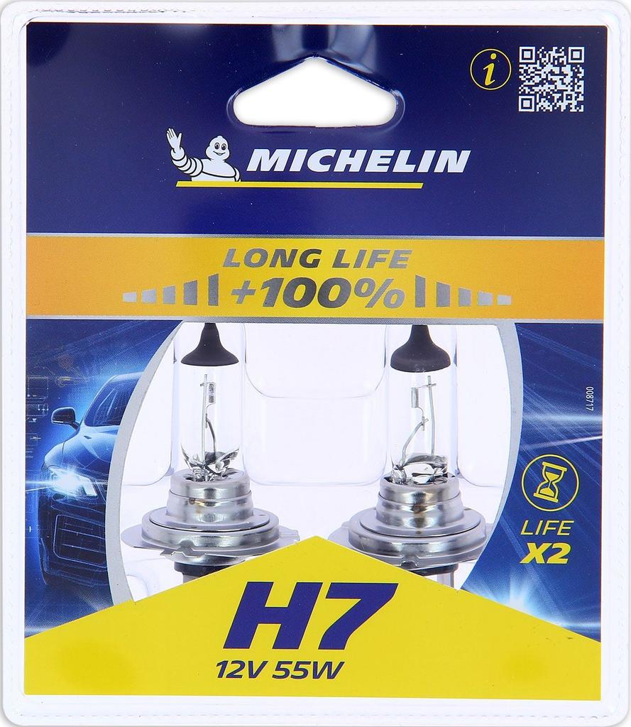 2 Glühbirnen Auto H7 LIFE+100% 55W - MICHELIN - Abblendlicht, Fernlicht, Nebelscheinwerfer.
