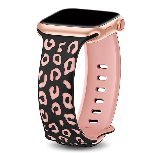 Engraved Leopard for Apple Watch Straps 40mm 44mm 42mm 45mm 41mm 49mm 38mm Silicone Bracelet Series 9 8 7 SE 6 5 4 Ultra2 3 Band