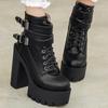 Fashion Korean Version of High Heel Boots Women's Waterproof Platform Thick Heel Platform Ankle Boots Single Boot Buckle Strap