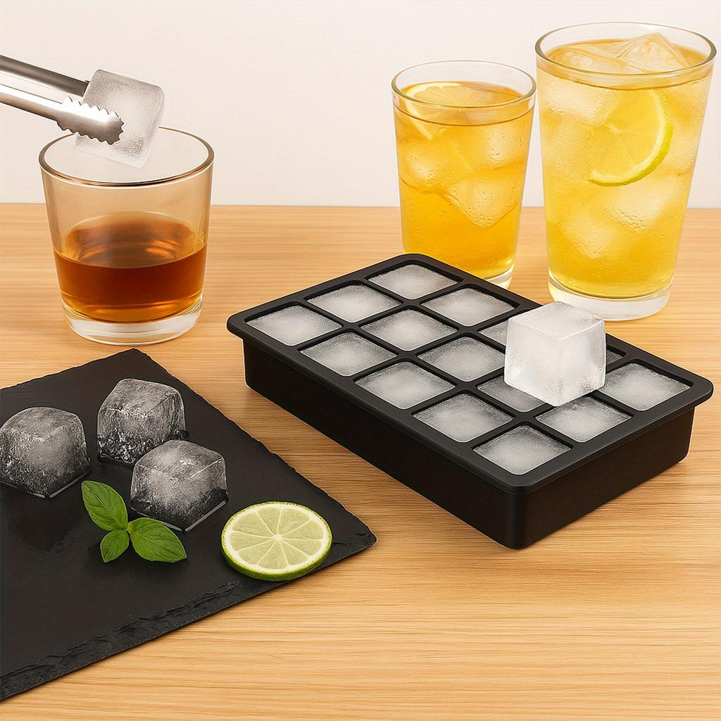 15-Cavity Silicone Ice Cube Tray with Lid - Reusable Square Ice Mold, Easy-Release Freezer Tray for Fruit-Infused Ice Cubes