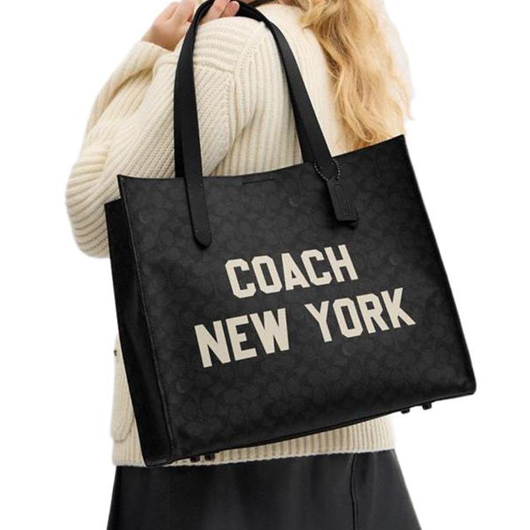 Coach Classic Logo Pattern Magnetic Closure Tote Bag Unisex Tote Bags Charcoal-Gray CY806-A5F