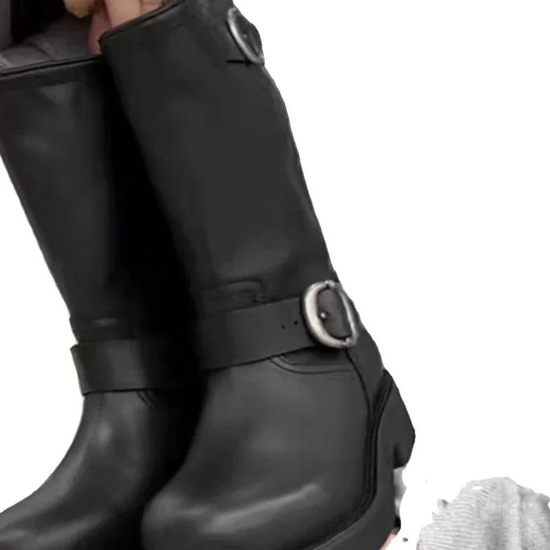 Fashion Winter Hot Selling Women's Boots 2024 High Quality Solid Color Round Toe Suede Buckle Thick Heel Women's Short Fashion Boots