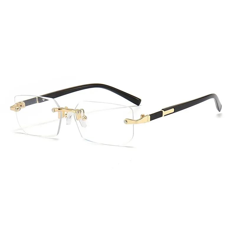 Women Men Business Style Frameless Reading Glasses Trendy Blue Light Blocking Eyewear Rimless Square Far Sighted Eyeglasses