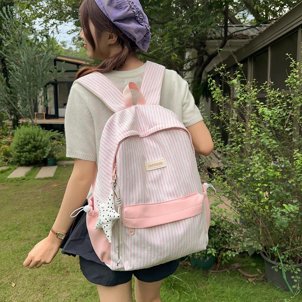 Schoolbag Mori stripes small fresh backpack girl foreign style contrasting color college style schoolbag large capacity foreign style versatile 