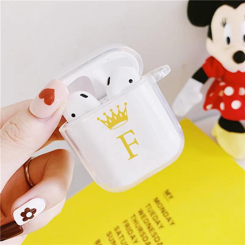 Gold Crown Alphabet Letter Earphone Case for Airpods 4th 3rd 2 Pro Shockproof Cover for Airpod 2 3 1 Protective Accessorie Shell