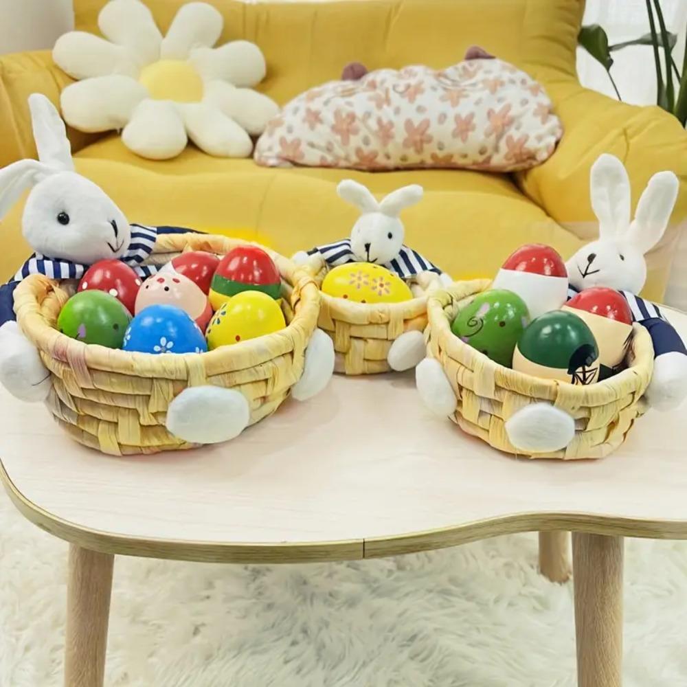 

Straw Easter Bunny Storage Basket Stackable Easter Rabbit Decoration Woven Basket Sundries S-Bunny
