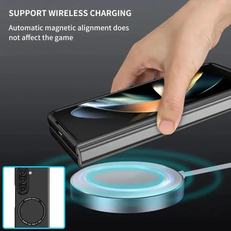 Simple Solid Color Skin Touch Case For Samsung Galaxy Z Fold 7 6 5 4 3 2 Magnetic Wireless Charge Slim Drop-Proof Protect Cover