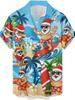 Hawaiiaans Casual Korte Mouwen Shirt met een Surfing Kerstman Print