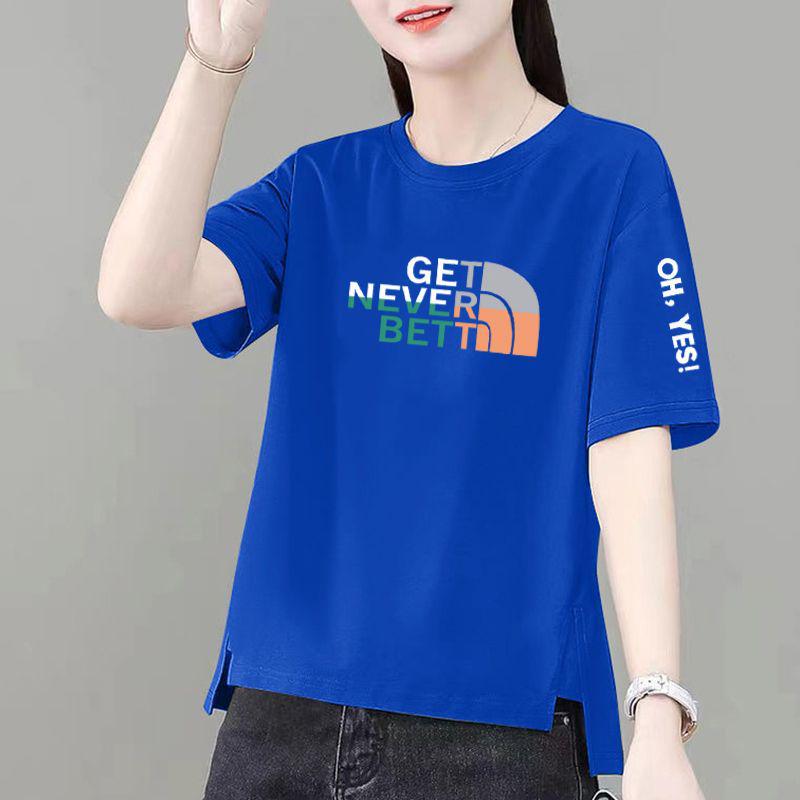 

Женская асимметричная летняя хлопковая футболка свободного кроя, повседневный корейский стиль, больших размеров. XL [115-125 lbs]