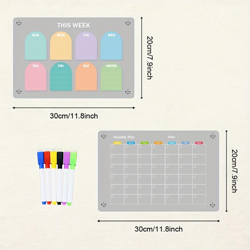 Magnetic Fridge Calendar, Acrylic 2PCS Clear Monthly and Weekly Calendar Dry Erase Reusable Planner Board for Refrigerator