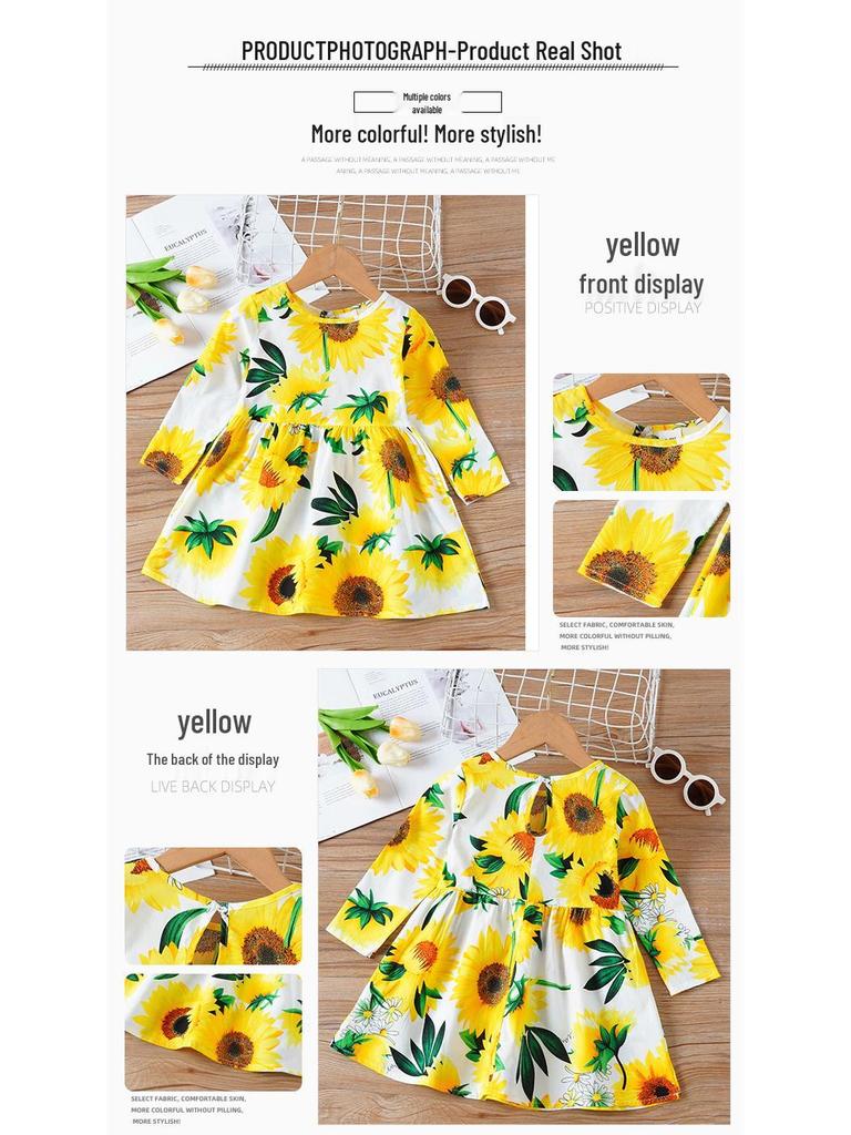 Korean Princess Long-Sleeve Floral Dress for Girls - Spring & Autumn Collection