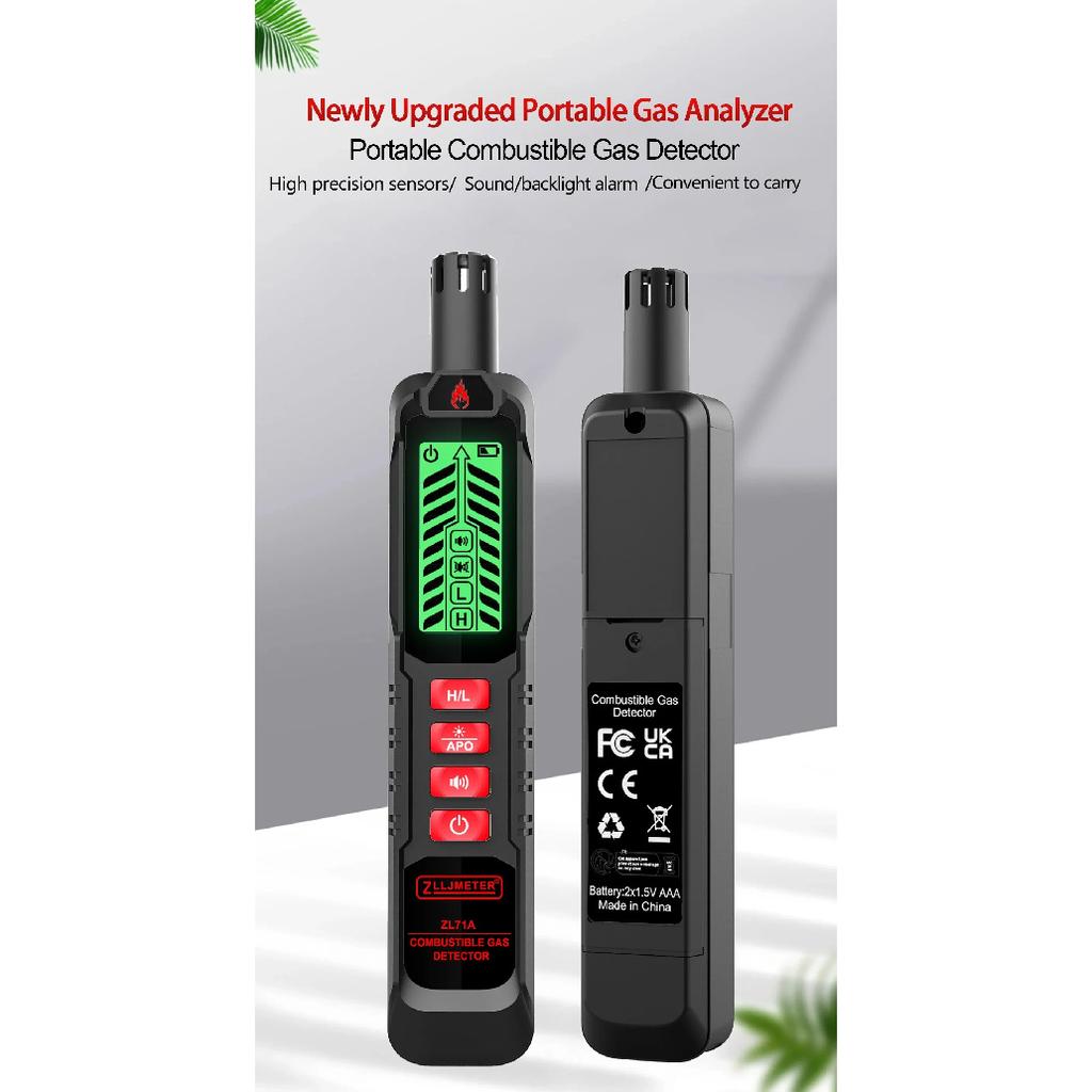New Gas Leak Detector Combustible Natural Co2 Alcohol LPG Methane Analyzer Rechargeable Buzzer Alarm PPM LEL Tester