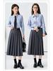 Women's Blue Striped Slim Fit College Shirt for Petite Students
