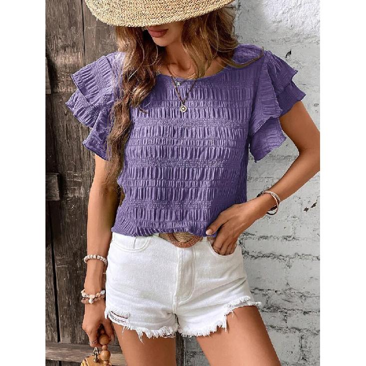 Spring And Summer New Style Daily Casual Fashion Commuting Comfortable Short Sleeved T-Shirt Jacquard Top Vest For Women