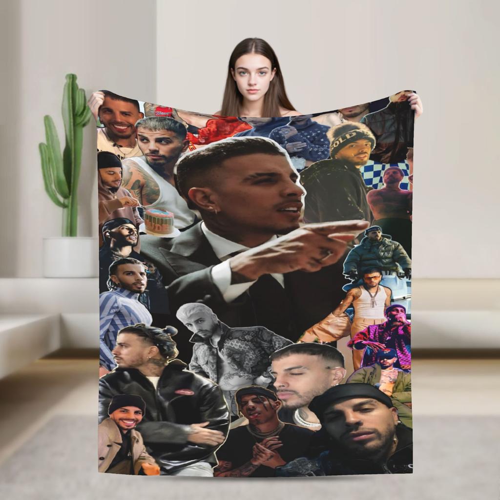 Stylish Rauw Alejandro Singer Rapper Flannel Blanket Soft Durable Throw Blanket for Living Room Decorative Bedspread Bed Cover