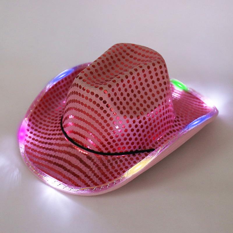 Sequin Brim Led Light Hat Western Denim Big Brim Denim Hat European and American Performance Fashion Light Hat