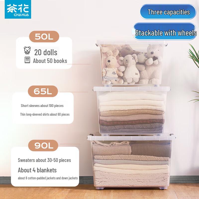 Chahua 50L Transparent Plastic Storage Box with Wheels