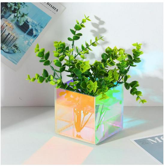 Colorful Rainbow Acrylic Cube Vase