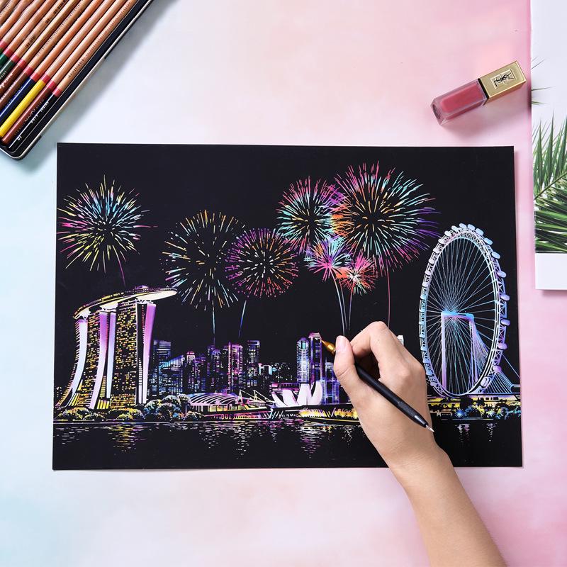 Colorful City Night Scratch Painting Set: DIY Gift for Friends