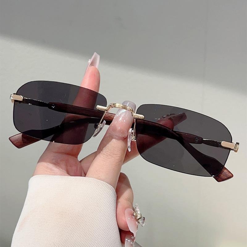 Rimless Rectangle Sunglasses Men New Vintage Gradient Casual Shades Women Trendy Brand Design Outdoor Sun Glasses