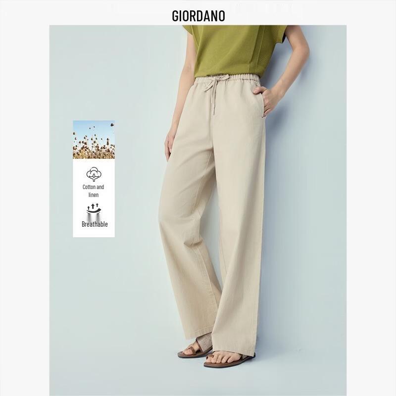 Giordano Women s Cotton Linen Drawstring Straight Leg Pants L