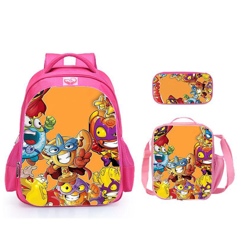 Super Zings Burden Reduction Lightweight School Bag + Meal Bag + Pencil Case Cartoon Printing Pattern - Three-Piece Straight Set