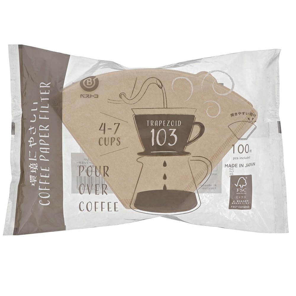 Bestco Coffee Paper 103 100 Filters per Eco-Friendly Filters, Trapezoid, 4-7 Cups, Pack, Brown, MA-423