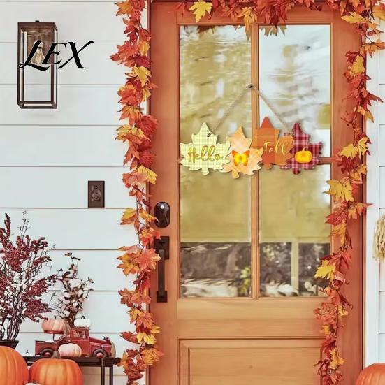 Thanksgiving Porch Decor Autumn Welcome Sign with Hanging Rope for Front Door, Rustic Maple Leaf Shape Wood Harvest Festival Wall Ornament Pumpkin And