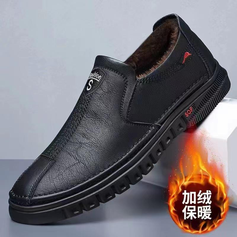 Autumn and winter new velvet business shoes leather shoes soft sole low-top casual shoes 39
