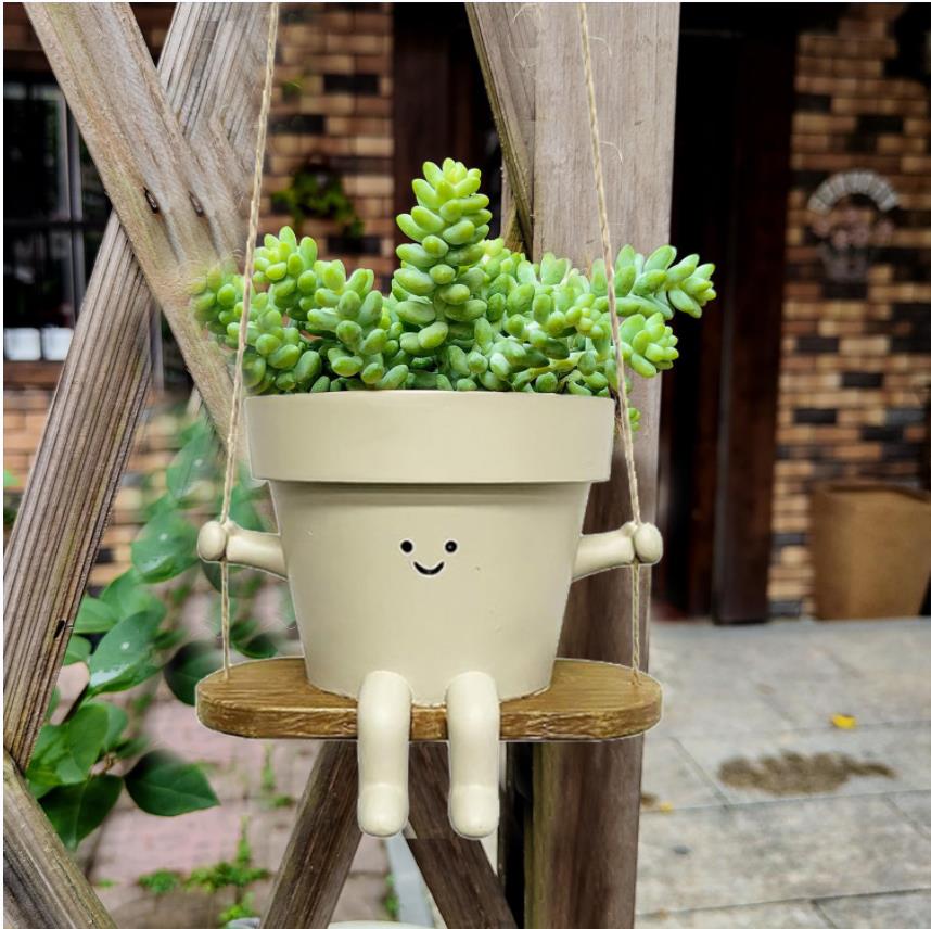 Pflanzenhängerkörbe, hübscher Pflanztopf mit Schaukelgesicht, Sukkulenten-Blumentöpfe, Balkon-Wandbehang, Pflanzgefäß, Dekoration, Haus- und Gartenbedarf