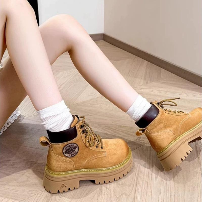 Martin Boots Women's Shoes 2025 New British Style Heightening Big Yellow Boots Small Four-season Thick-soled Short Boots