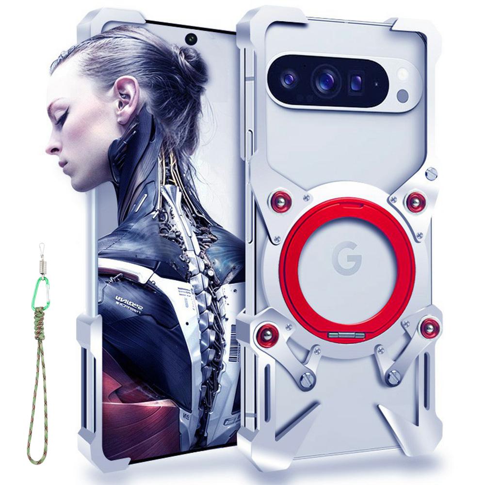 Bumper Case For Google Pixel 10 Pro XL/9 Pro XL/8 Pro/7 Pro Kickstand Aluminum Alloy Magnetic Phone Cover with Wrist Strap