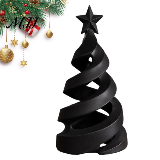 Festive PLA Plastic Art 3D Printed Christmas Tree Candle Holder, Spiral Small Shaped Compact Desktop Holiday Figurine Tealight Stand, Dining