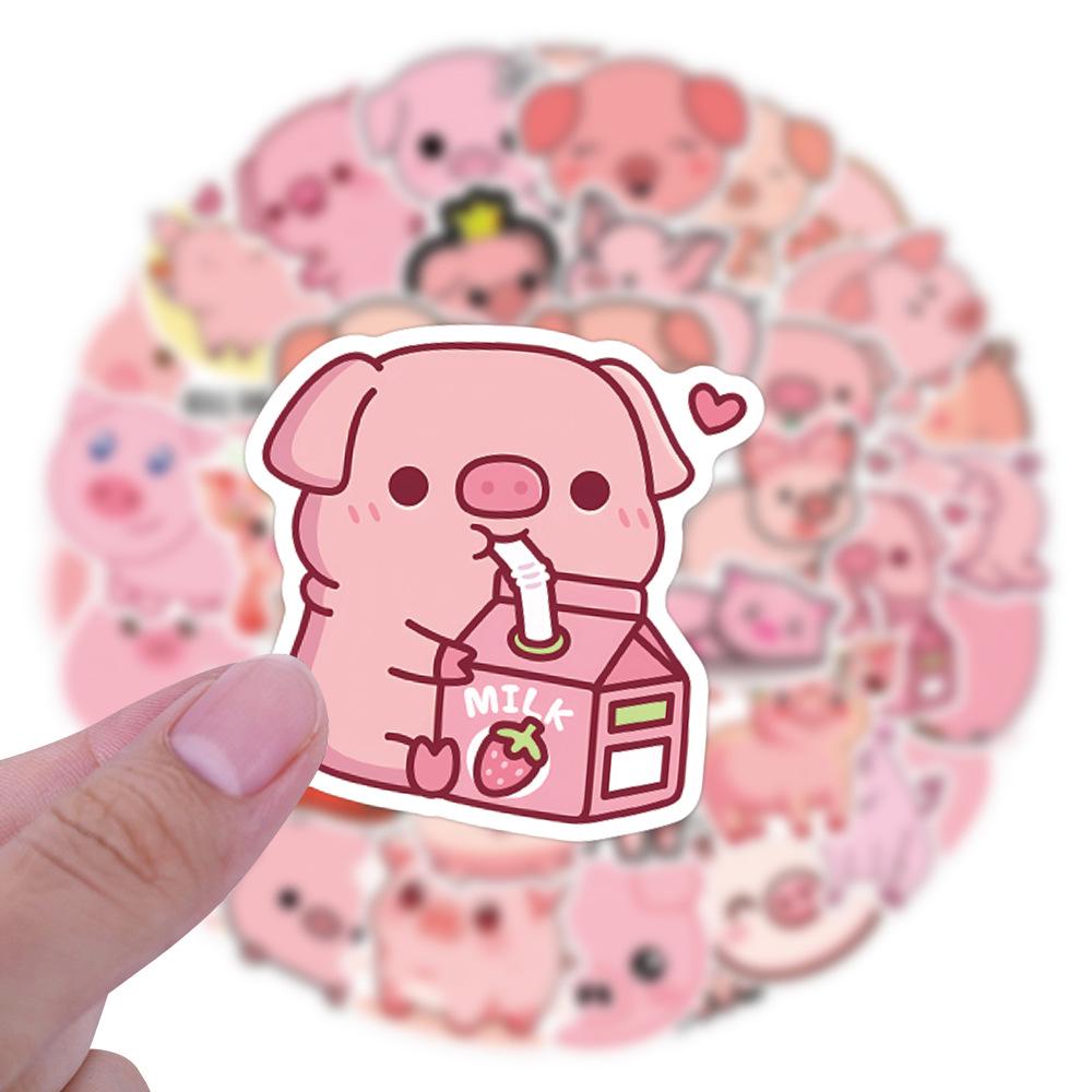 55 Adorable Pink Pig Heart Cartoon Graffiti Stickers for Phone, Journal, Wall Decor