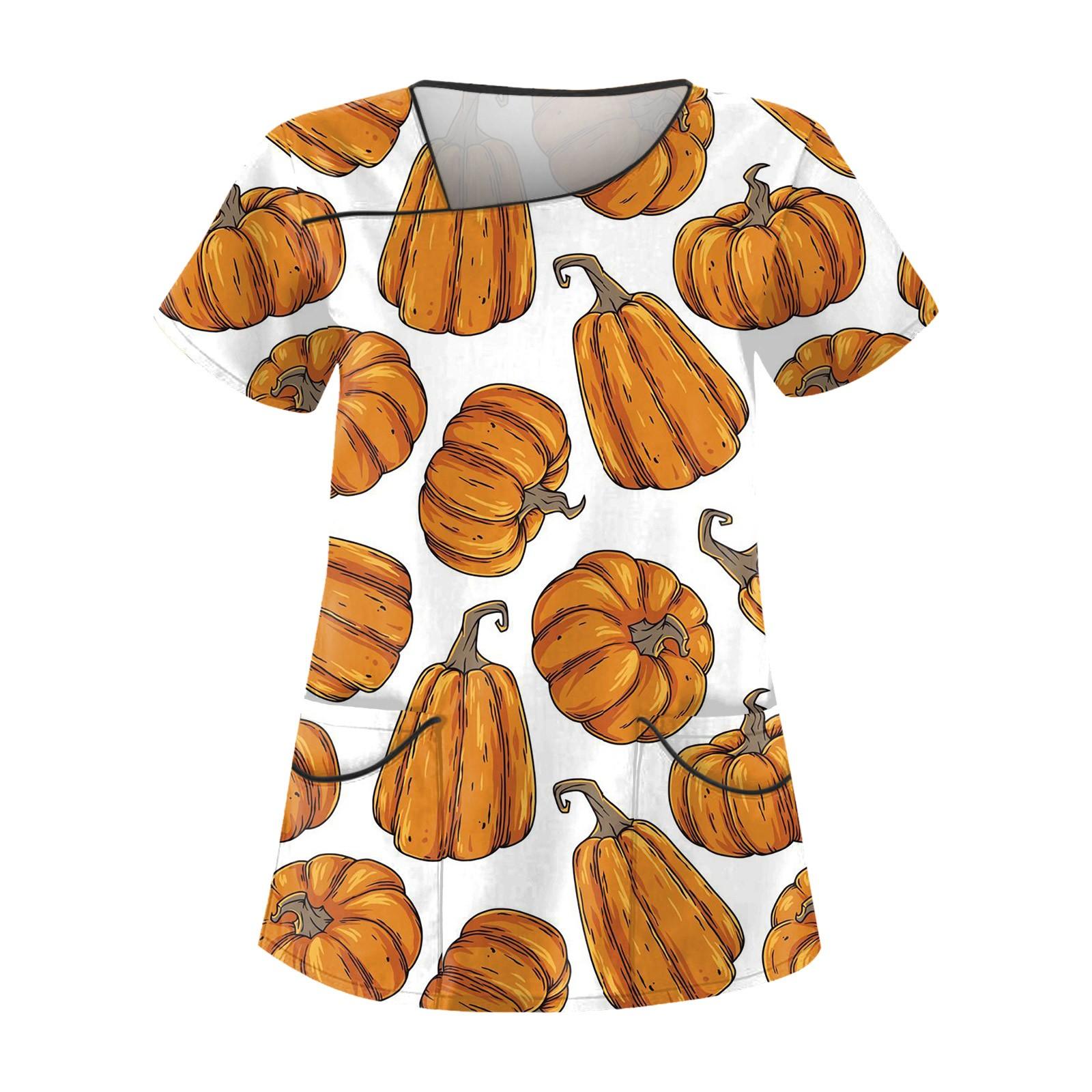 

Women s Halloween Printed Work Clothes With Sloping Collar And Double Layer Pocket Top XXXXL білий