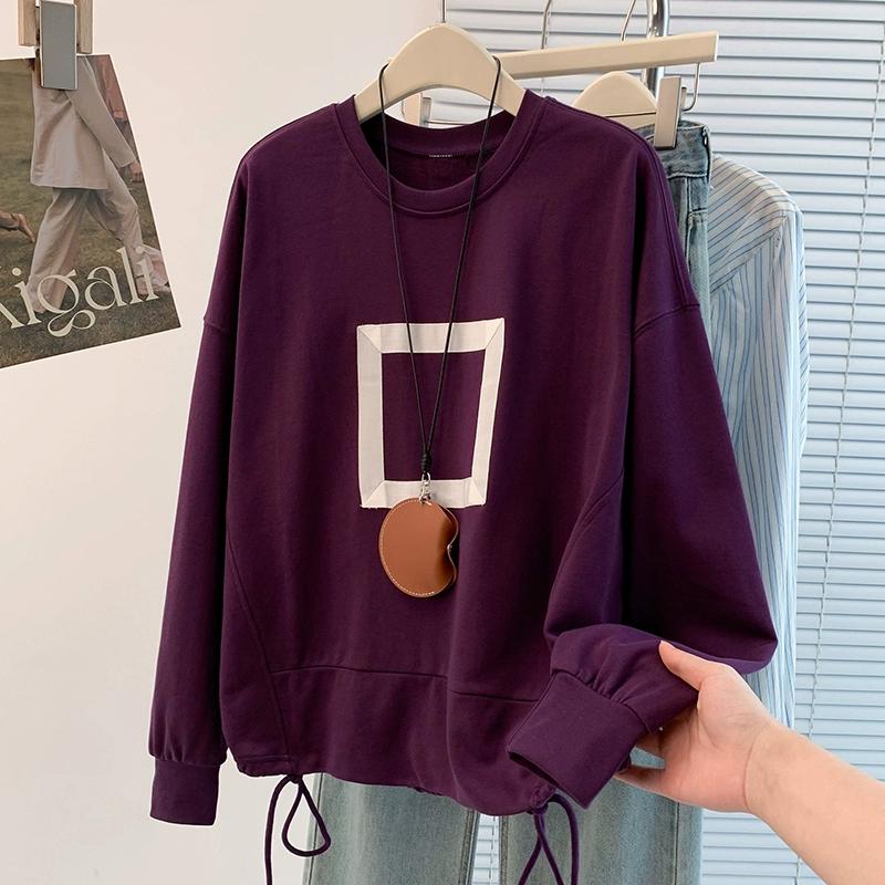 DIMANAF 2025 New T-Shirt Women printing Hoodies & Sweatshirts Loose Casual Basic O-Neck Autumn Tops Black Pullover