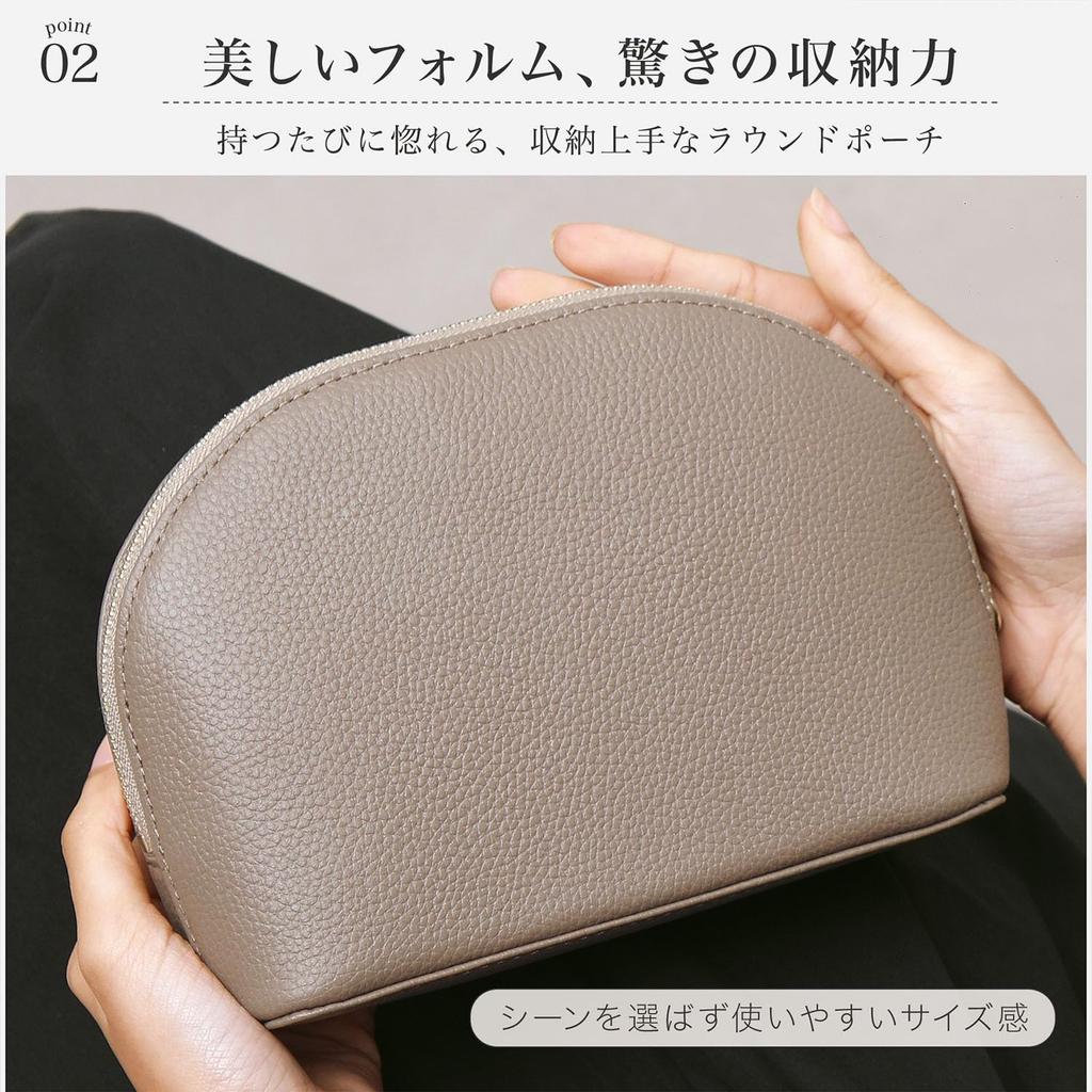 Accessory Genuine Large Round for Women and Makeup Gadget Leather Mini Pouch PB6 [BLUE SINCERE] Pouch, Case, Leather, Capacity, Self-Standing, Shape,