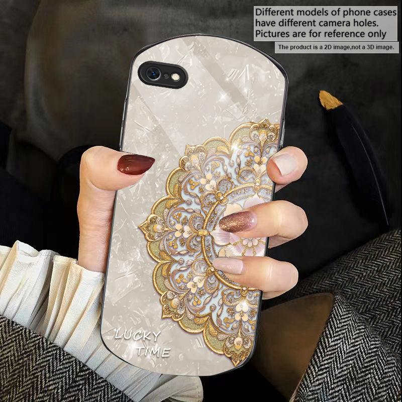 

Fragrant Golden Mandala For iPhone 17 Air 16 15 14 Pro 13 Plus 12 mini 11 Pro Max XR X 7 8 Elliptical Tempered Glass Phone Case iPhone 13 mini