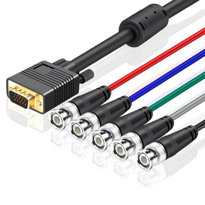 VGA To 5 BNC RGBHV Cable Male Connectors COnnection Cord High Resolution For Digital Screens And Monitors