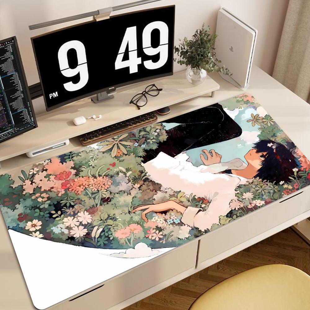 Gaming Mouse Pad Large Desk Mat Antislip Base Stitched Edges Artistic Floral Anime Guy Keyboard Pad for Gamer Office Home