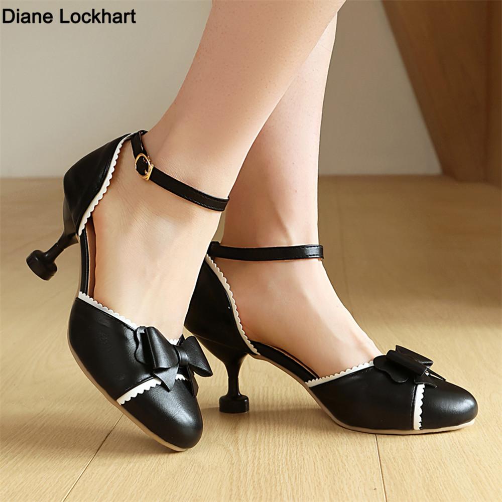 Fashion Spring Sweet Women Hght Heels Sandals Fashion Pink Beige Black Heels Wrap Toe Lolita Pumps For Girls Bow-tied Party Dress Shoes