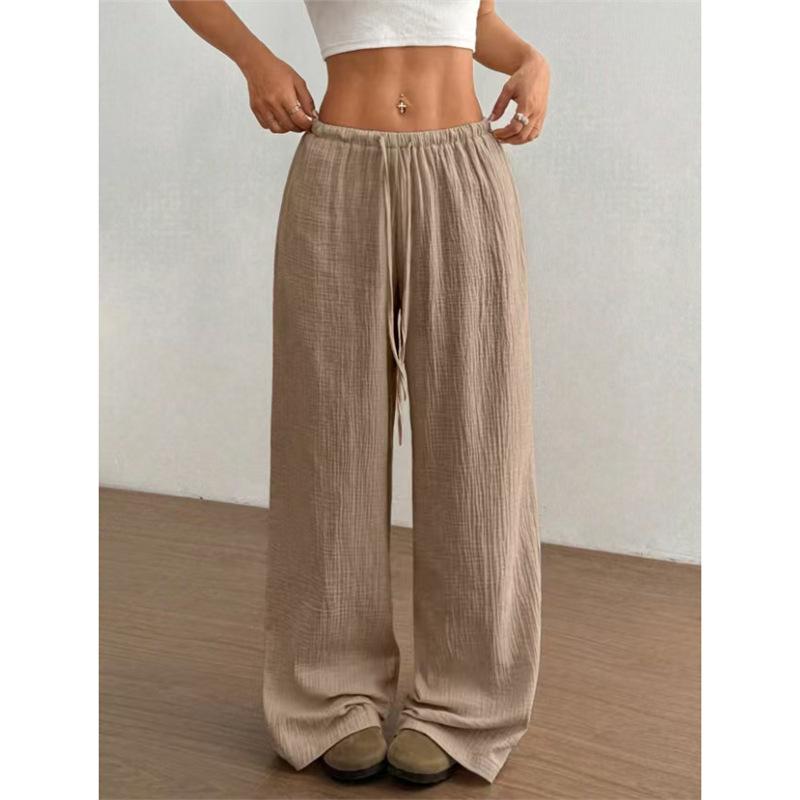 Women S Casual Solid Color Wide Leg Pants Elastic Waist Loose Trousers 8 Colors