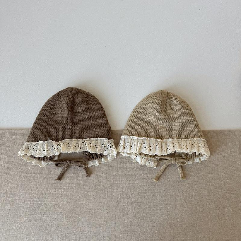 Venkovní teplá čepice pro miminka, chlapce a dívky, podzimní zimní, s ochranou uší, volánková krajka, princezna, dětská pletená vlněná čepice