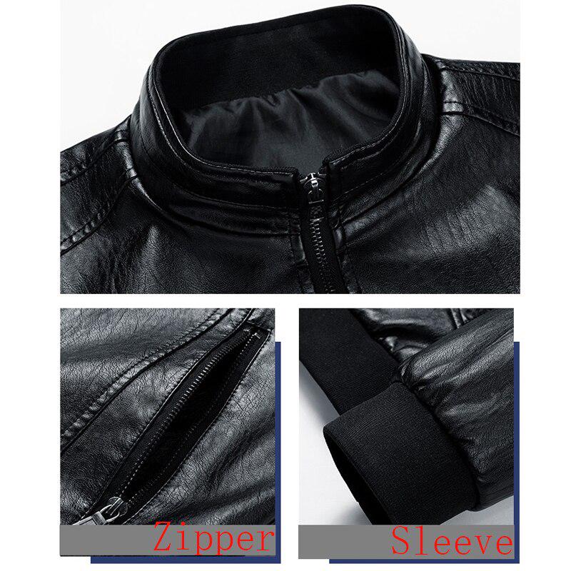Herbst Warme Männliche Lederjacke Plus Größe 8xl Herren Stehkragen Mantel Leder Biker Jacken Reißverschluss