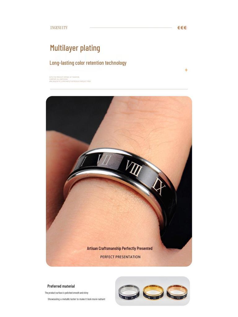 Trendy Stainless Steel Roman Numeral Rotatable Couple Ring