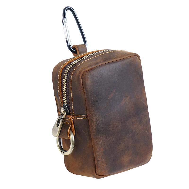 

Leather Bag With Zipper Key Holder Coin Wallet Card Pouch Belt Waist Bag For Outdoor Running Sports Coins Vintage Small Purse кавовий