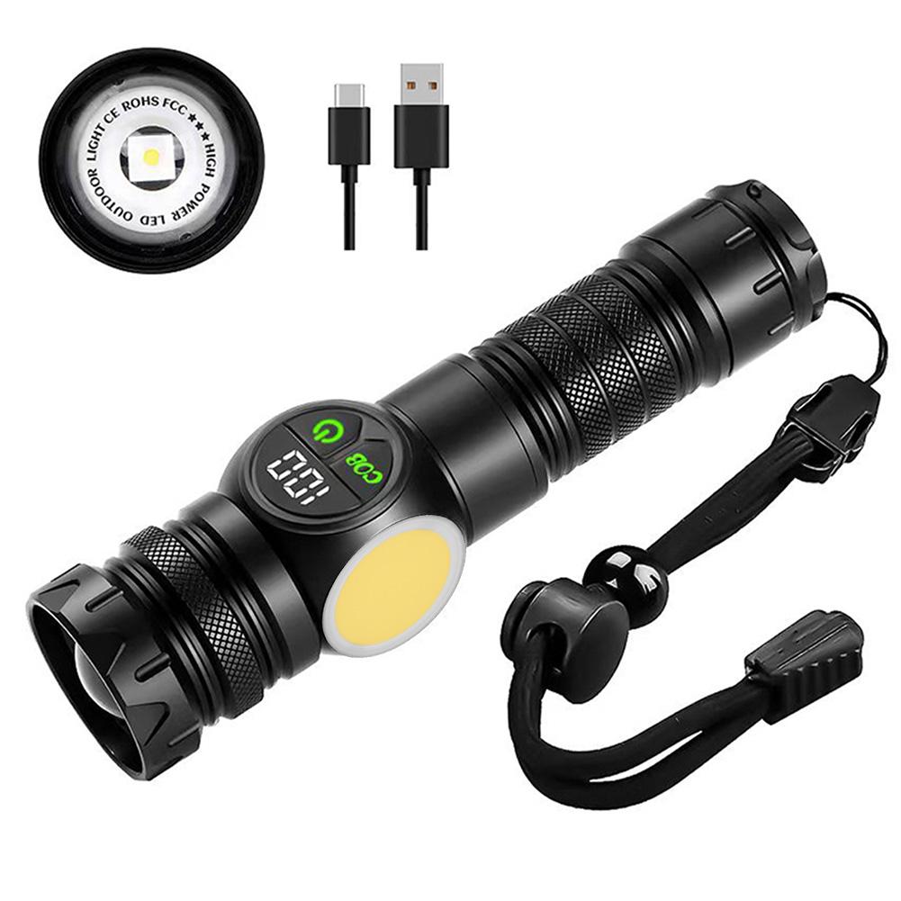 20W LED+COB High Power Flashlight Power Display Super Bright Flashlight Type-C Rechargeable Outdoor Hand Lamp for Power Outages
