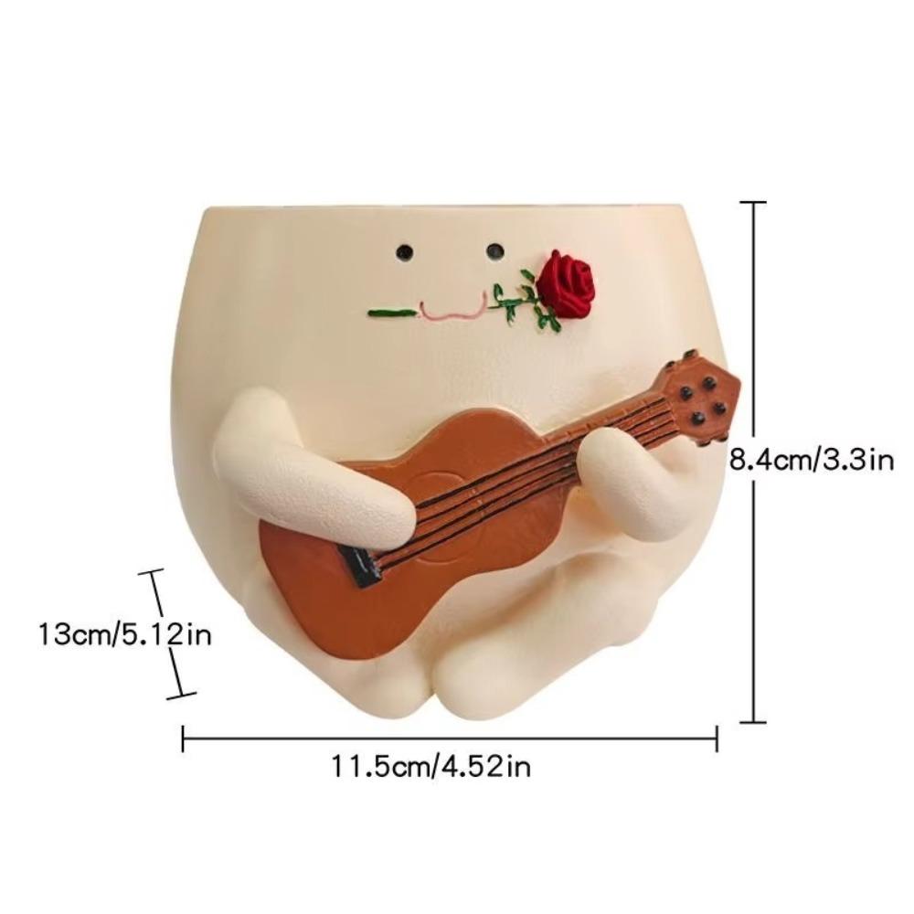 Cartoon Ukulele Flower Pot Cute Smile Face Planter Pot  For Indoor Outdoor Plant