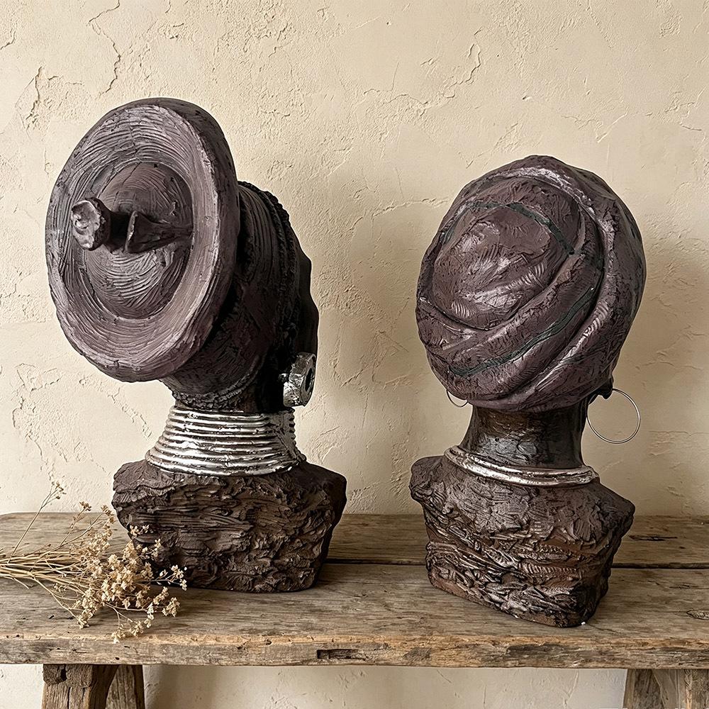 Tribal Black Figurine Resin Ornament for Home and Porch Display